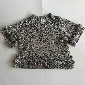 Vintage Mayle black and white leopard print mesh blouse